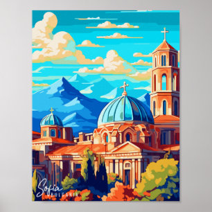 Poster Ilustração de viagens vintage Sofia Bulgária