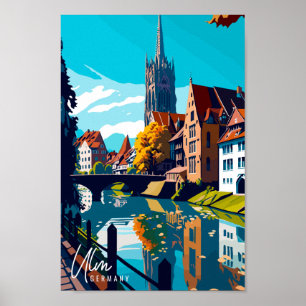 Poster Ilustração de viagens vintage Ulm Germany