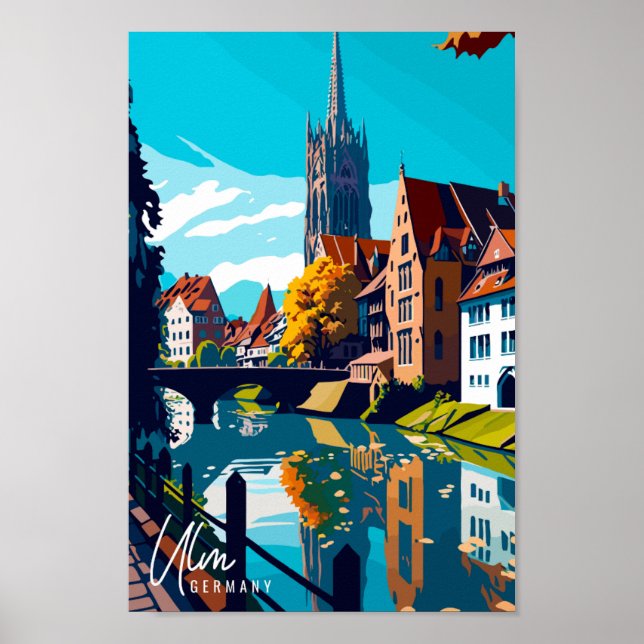 Poster Ilustração de viagens vintage Ulm Germany (Frente)