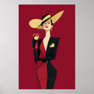 Poster Ilustração de Vino de Mulher Elegante