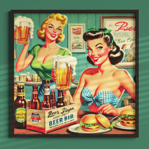 Poster Ilustração de Vintage Beer Girls