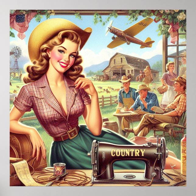 Poster Ilustração de Vintage Country Girl (Frente)