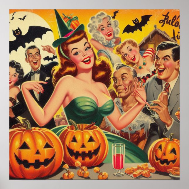 Poster Ilustração de Vintage Halloween (Frente)