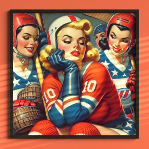 Poster Ilustração de Vintage Hockey Girls