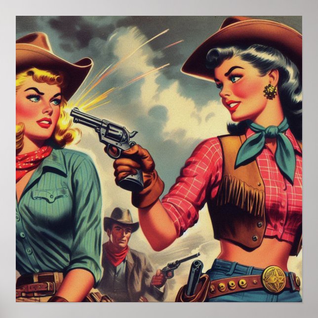 Poster Ilustração de Vintage Pulp CowGirl (Frente)