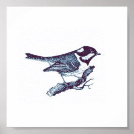 Poster Ilustração de Vintagem de Aves Azuis Pequenas e Cu