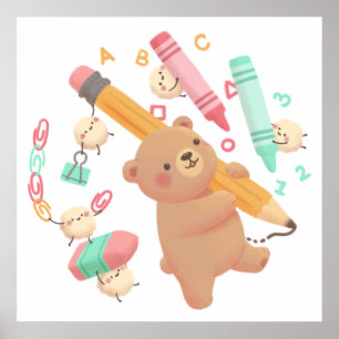 Poster Ilustração de volta às aulas do ursinho Teddy