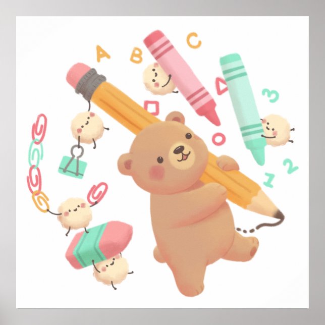 Poster Ilustração de volta às aulas do ursinho Teddy (Frente)