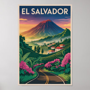 Poster Ilustração de Vulcão de El Salvador Arte de Viagem