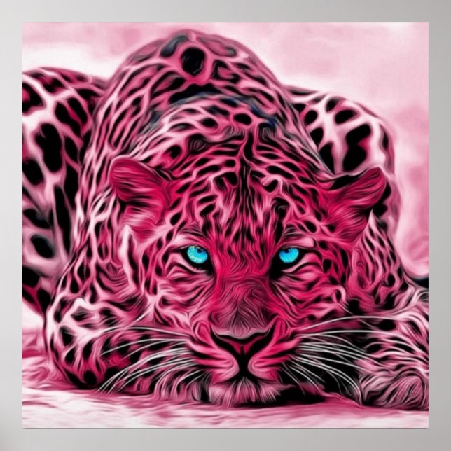Pôster Ilustração de Wildcat Tigre-Rosa Azul (Frente)