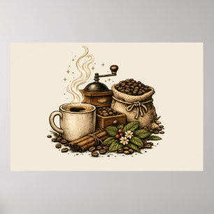 Poster Ilustração de Xícara de Café Vintage