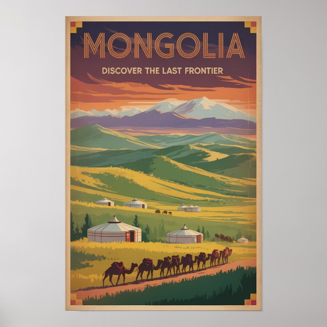 Poster Ilustração de Yurt Camelos da Mongólia Arte de Via (Frente)
