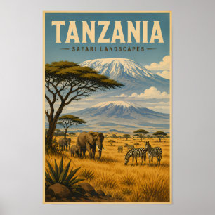 Poster Ilustração de Zebra de Safari na Tanzânia Arte de