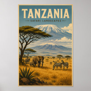 Poster Ilustração de Zebra de Safari na Tanzânia Arte de