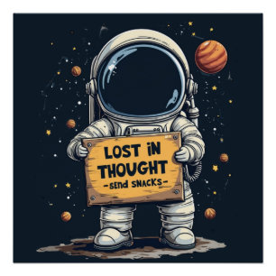 Pôster Ilustração Divertida de Astronauta Perdido em Pens