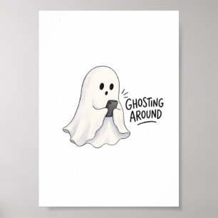 Poster Ilustração Divertida de Halloween com Fantasma