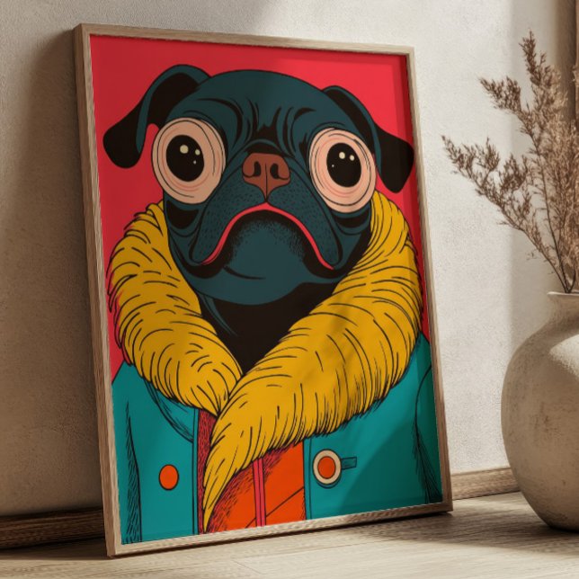 Poster Ilustração Divertida de Pug Engraçado Cachorro Fun (Criador carregado)