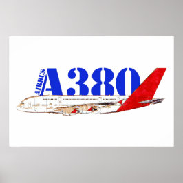 Poster Ilustração do Airbus A380 com design de cauda verm
