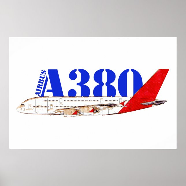 Poster Ilustração do Airbus A380 com design de cauda verm (Frente)