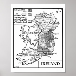 Poster Ilustração Do Antigo Mapa Mundial Da Irlanda 