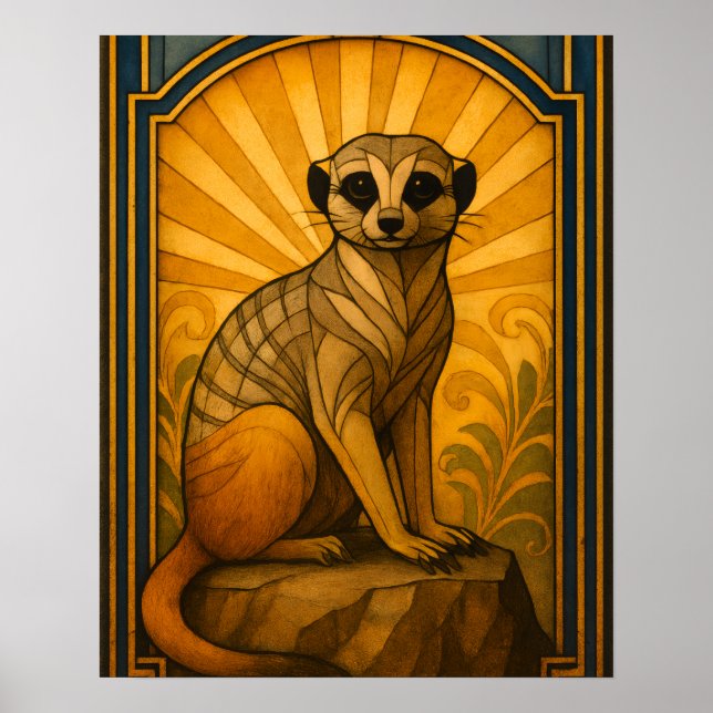 Poster Ilustração do Art Deco Meerkat (Frente)