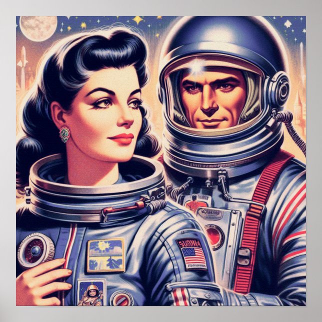 Poster Ilustração do Astronauta Vintage (Frente)