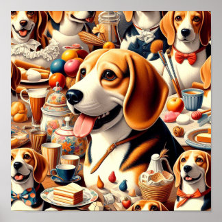 Poster Ilustração do Beagle do Cute Retroativo