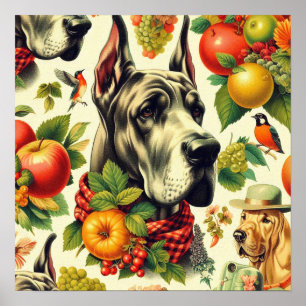 Poster Ilustração do Cão-de-Dane Vintage