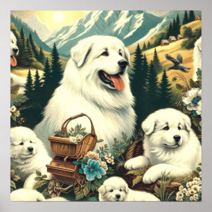 Poster Ilustração do Cão em Pirenéus Excelentes Vintage
