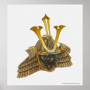 Pôster Ilustração do capacete do século XVI do samurai