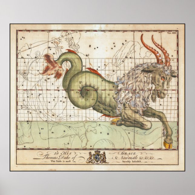 Poster Ilustração do Capricórnio Zodiac John Bevis 1750 (Frente)