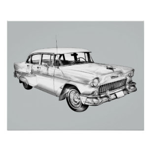 Pôster Ilustração do Carro Antigo Chevrolet Bel Air 1955