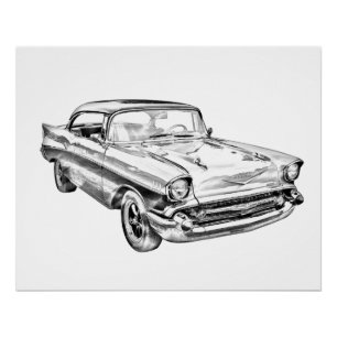 Pôster Ilustração do Carro Clássico Chevy Bel Air de 1957