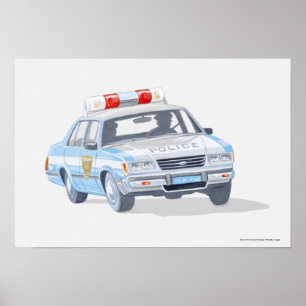 Pôster Ilustração do carro de polícia com dois políci
