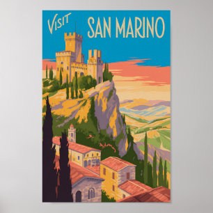 Poster Ilustração do Castelo de São Marino Arte de Viagem