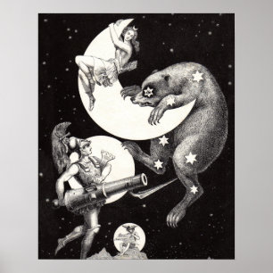 Pôster Ilustração do Céu Lunar Celestial Deus Noturno
