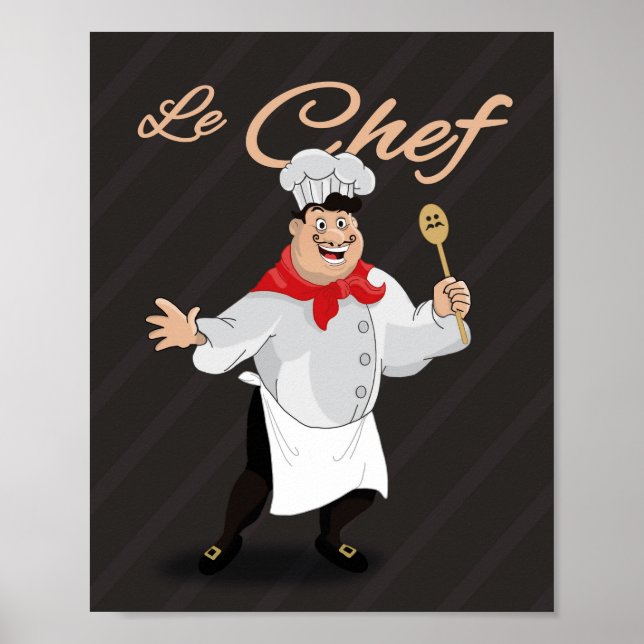 Pôster Ilustração do Chef Francês Decor da Cozinha (Frente)