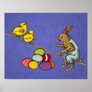 Pôster Ilustração do Coelho de Páscoa chocando ovos