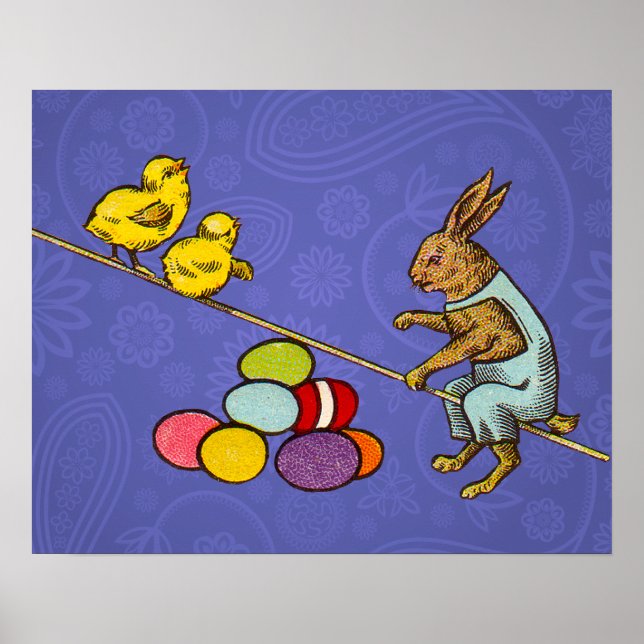 Pôster Ilustração do Coelho de Páscoa chocando ovos (Frente)
