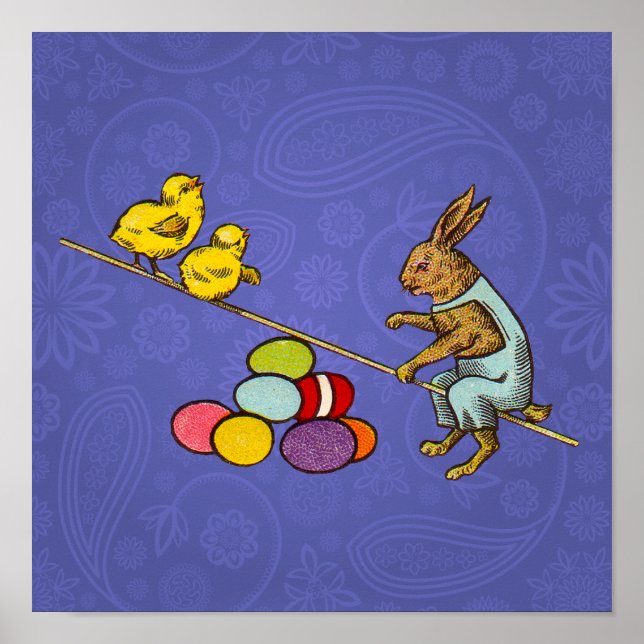 Pôster Ilustração do coelho de Páscoa chocando ovos (Frente)