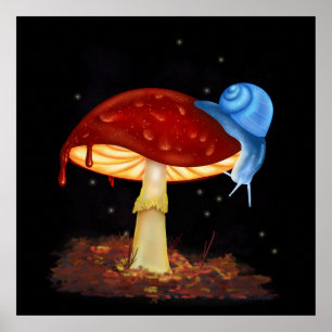 Poster Ilustração do Cogumelo Vermelho Azul
