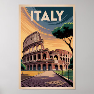 Poster Ilustração do Coliseu da Itália, Arte de Viagem Vi