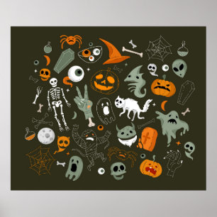 Poster Ilustração do conceito de Halloween com Sinal e Sí