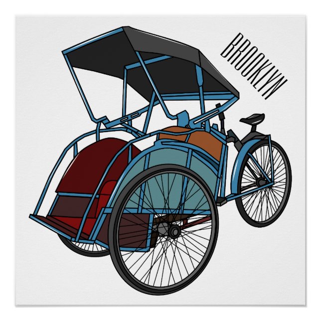 Pôster Ilustração do desenho do rickshaw Ciclo (Frente)
