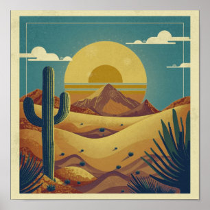 Poster Ilustração do Deserto em Estilo Retro Boho Vintage