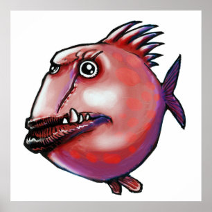 Pôster ilustração do estilo de desenho de peixe feio