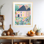 Poster Ilustração do Jardim da Casa de Água Doce<br><div class="desc">Um belo desenho colorido de uma casa e um enorme jardim. Selecione o tamanho do impressão usando o menu suspenso acima e você pode clicar no botão "editar design" para personalizar o trabalho de arte para ajustado de qualquer tamanho de papel. Adquira um poster simples ou uma versão totalmente enquadrada...</div>