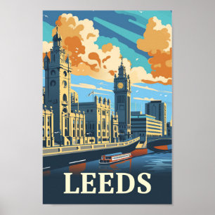 Poster Ilustração do Leeds England Vintage Retro Viagem