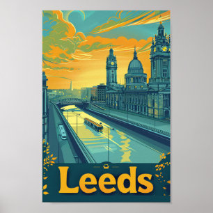 Poster Ilustração do Leeds Yorkshire Vintage Retro Viagem