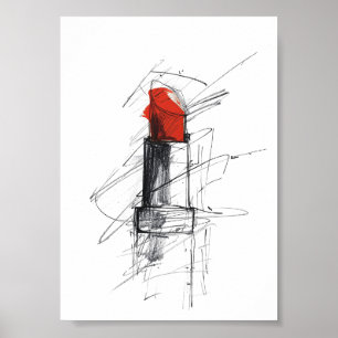 Poster Ilustração do Lipstick vermelho - Maquiagem minima